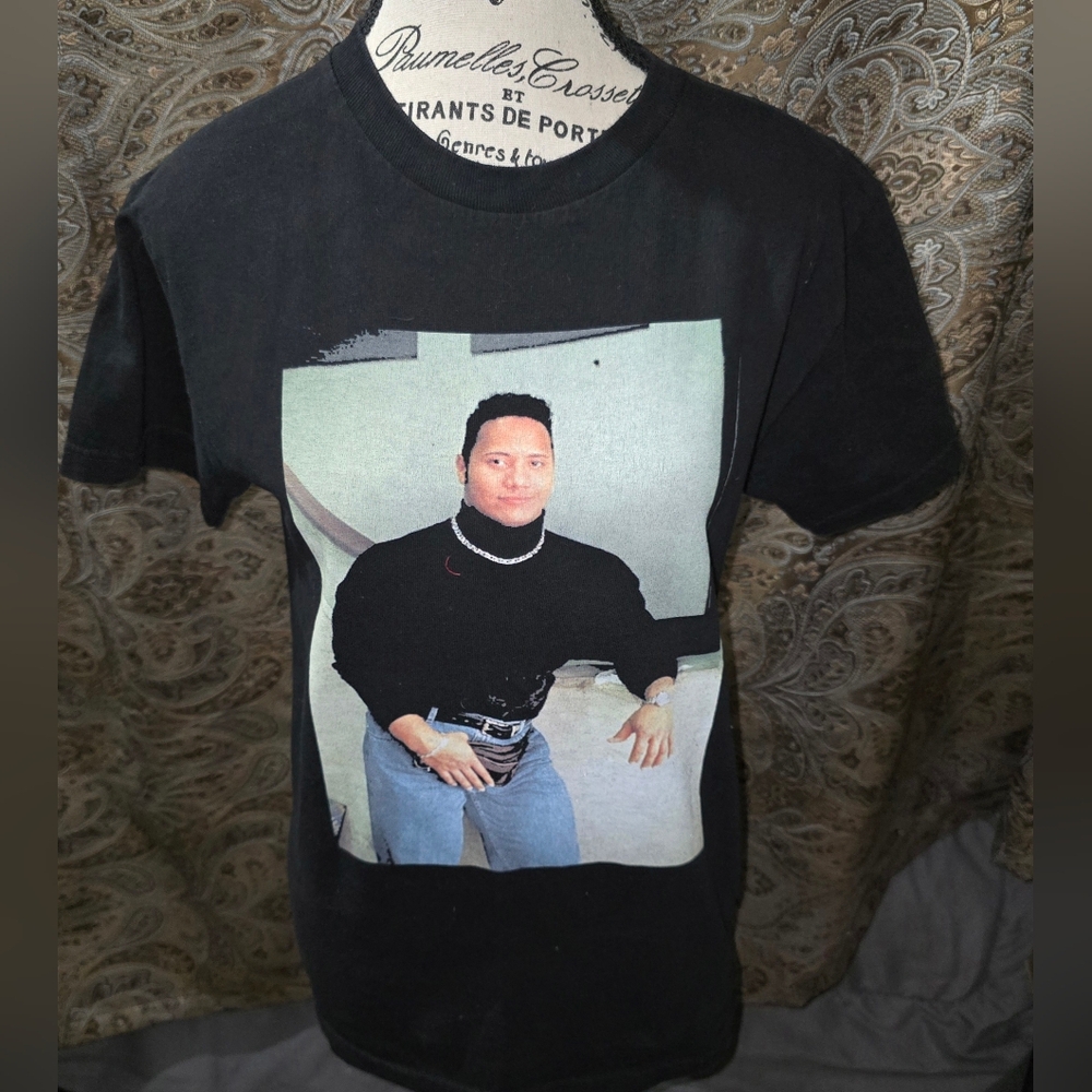 Old School Dwayne The Rock Jhonson Black Graphic T-Shirt with Celebrity Print